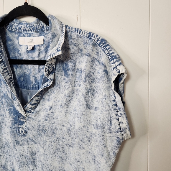 Thread & Supply Acid Wash Chambray Shirt Mini Dress Pockets Coastal Denim Xs - Picture 2 of 10